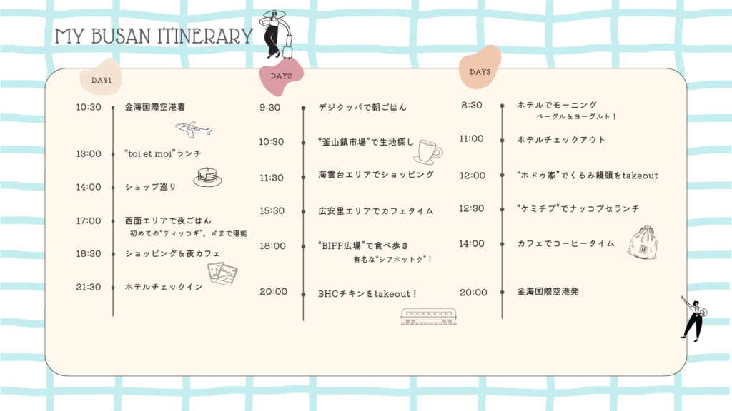 釜山旅行のスケジュール